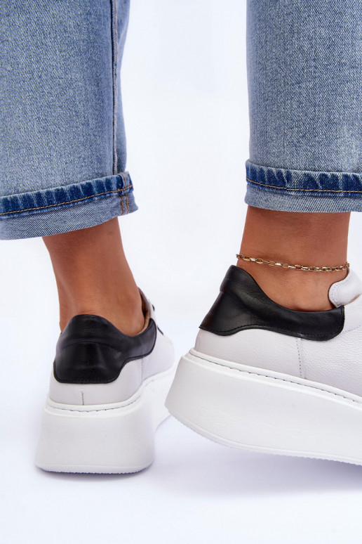 Moteriškas sportiniai bateliai Oda su platforma Baltos-juodos spalvos Lemar 10150 Moteriškas sportiniai bateliai Oda su platforma Baltos-juodos spalvos Lemar 10150