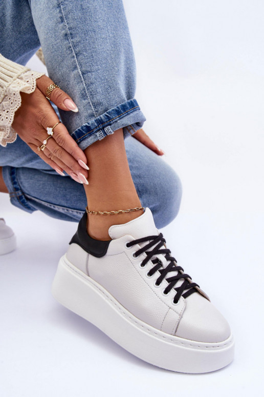 Moteriškas sportiniai bateliai Oda su platforma Baltos-juodos spalvos Lemar 10150 Moteriškas sportiniai bateliai Oda su platforma Baltos-juodos spalvos Lemar 10150