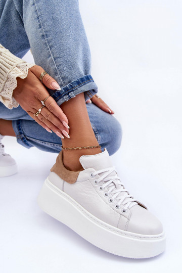 Moteriškas sportiniai bateliai Oda su platforma baltos spalvos Lemar 10150