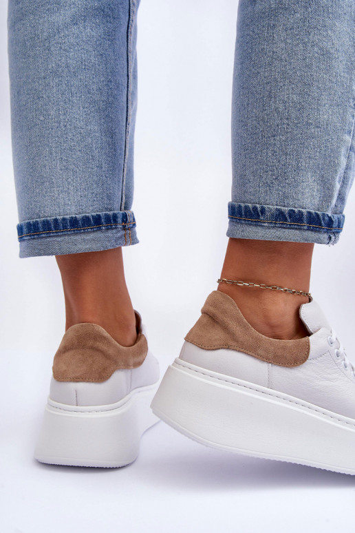 Moteriškas sportiniai bateliai Oda su platforma baltos spalvos Lemar 10150