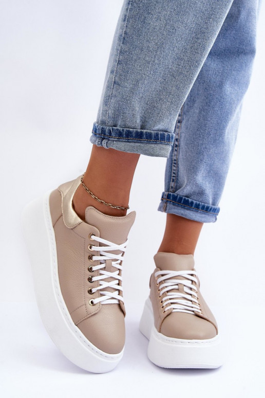 Moteriškas sportiniai bateliai Oda su platforma smėlio spalvos Lemar 10150
