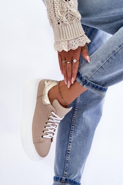 Moteriškas sportiniai bateliai Oda su platforma smėlio spalvos Lemar 10150