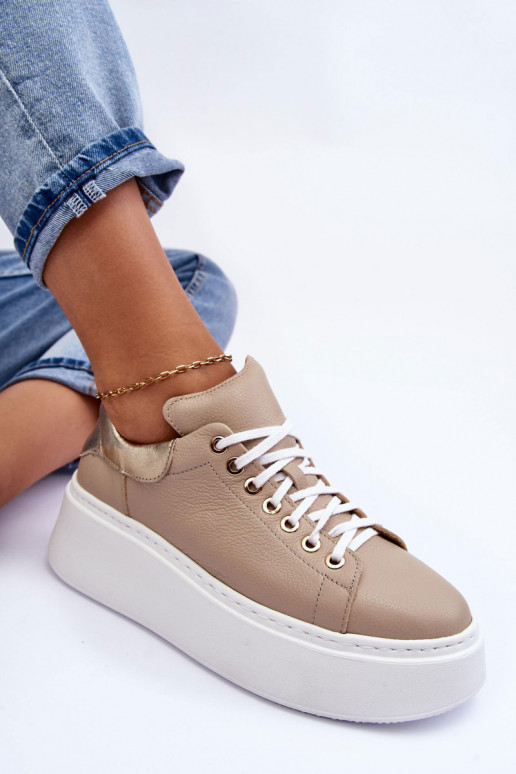 Moteriškas sportiniai bateliai Oda su platforma smėlio spalvos Lemar 10150