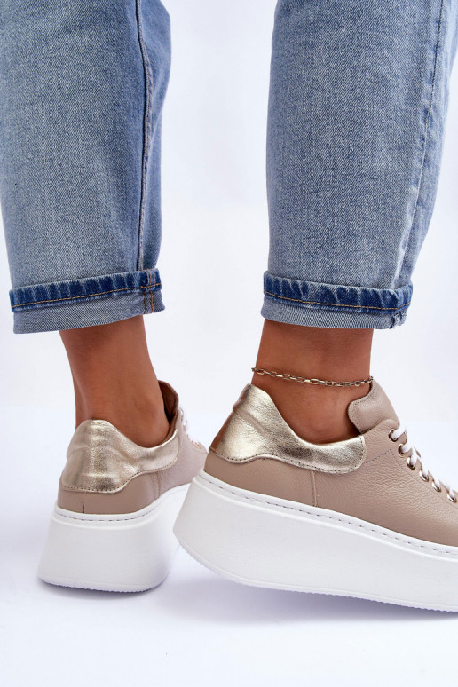 Moteriškas sportiniai bateliai Oda su platforma smėlio spalvos Lemar 10150