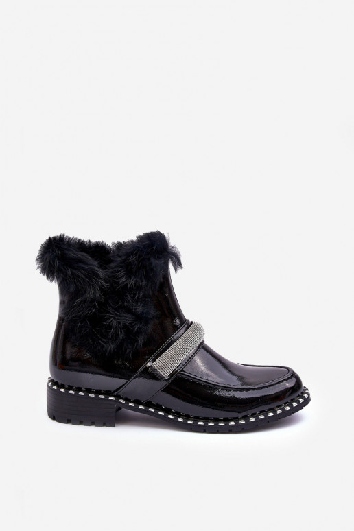 Žemas Aulinukai su lako efektu su kailiuku Ir Dekoracija S.Barski MR870-74 juodos spalvos Žemas Aulinukai su lako efektu su kailiuku Ir Dekoracija S.Barski MR870-74 juodos spalvos