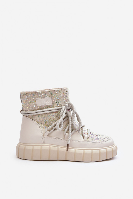 pašiltinti sniego batai Dekoruotos Su kalnų krištolais GOE MM2N4081 smėlio spalvos