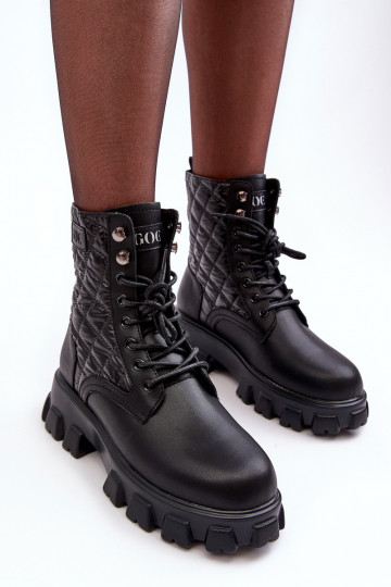 Oda Darbiniai kulkšnies batai su plačiais kulniukais GOE MM2N4021 juodos spalvos