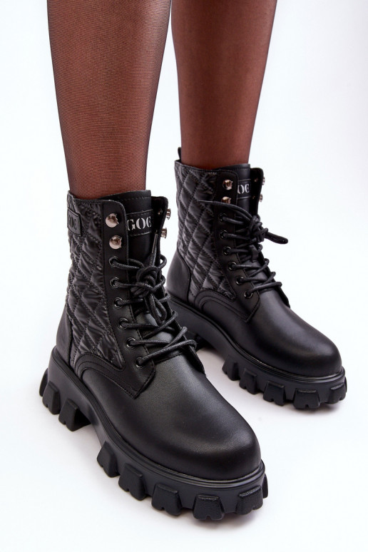 Oda Darbiniai kulkšnies batai su plačiais kulniukais GOE MM2N4021 juodos spalvos