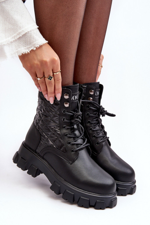 Oda Darbiniai kulkšnies batai su plačiais kulniukais GOE MM2N4021 juodos spalvos