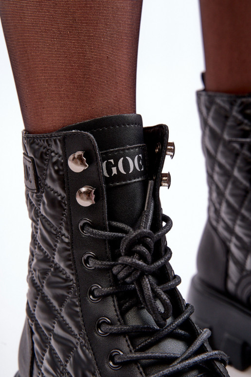 Oda Darbiniai kulkšnies batai su plačiais kulniukais GOE MM2N4021 juodos spalvos