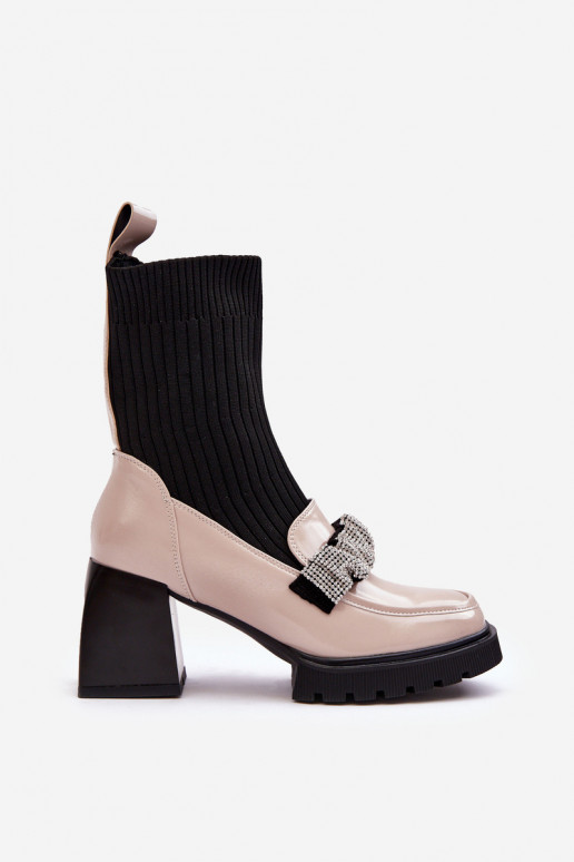 Moteriški aulinukai Iš Skarpet su kulniukais smėlio spalvos S.Barski MR870-41 Moteriški aulinukai Iš Skarpet su kulniukais smėlio spalvos S.Barski MR870-41