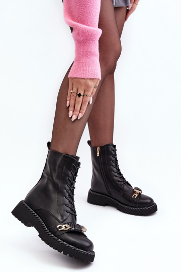 Moteriški aulinukai auliniai batai su ornamentais juodos spalvos S.Barski MR870-68 2