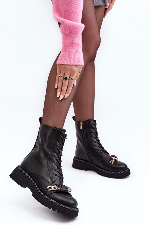 Moteriški aulinukai auliniai batai su ornamentais juodos spalvos S.Barski MR870-68 Moteriški aulinukai auliniai batai su ornamentais juodos spalvos S.Barski MR870-68