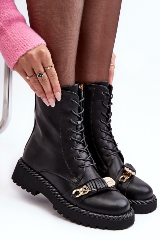 Moteriški aulinukai auliniai batai su ornamentais juodos spalvos S.Barski MR870-68 Moteriški aulinukai auliniai batai su ornamentais juodos spalvos S.Barski MR870-68