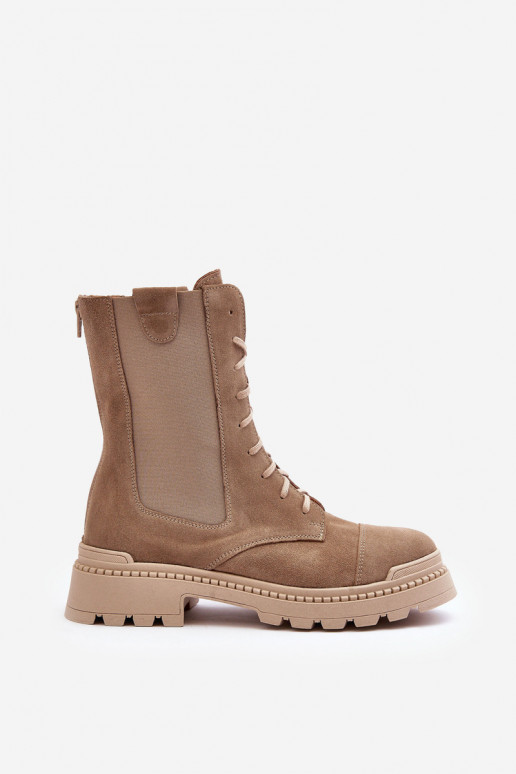 iš zomšos Moteriškas Darbiniai kulkšnies batai su raišteliais smėlio spalvos Nicole 2836