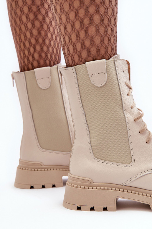 Oda Moteriškas Darbiniai kulkšnies batai su raišteliais dramblio kaulo spalvos Nicole 2836