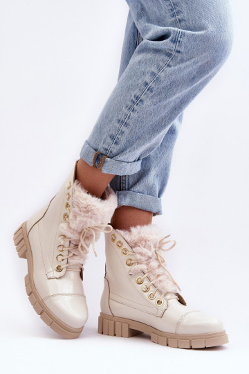 Oda Moteriški aulinukai su kailiuku dramblio kaulo spalvos LeĮskis 3296