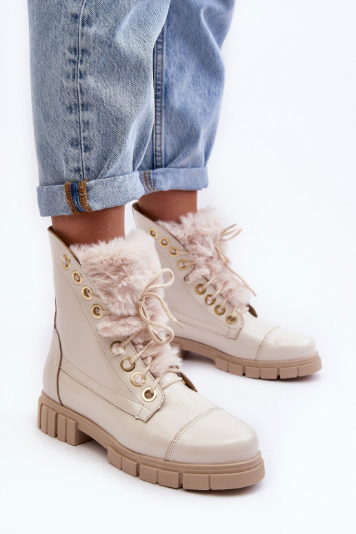 Oda Moteriški aulinukai su kailiuku dramblio kaulo spalvos LeĮskis 3296