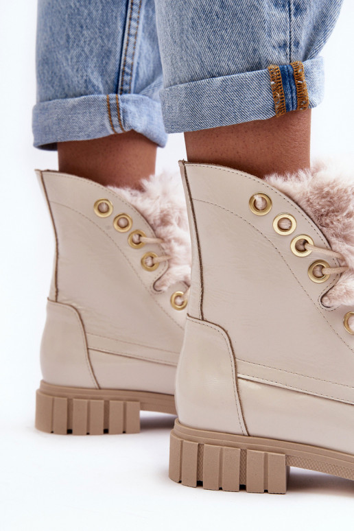 Oda Moteriški aulinukai su kailiuku dramblio kaulo spalvos LeĮskis 3296