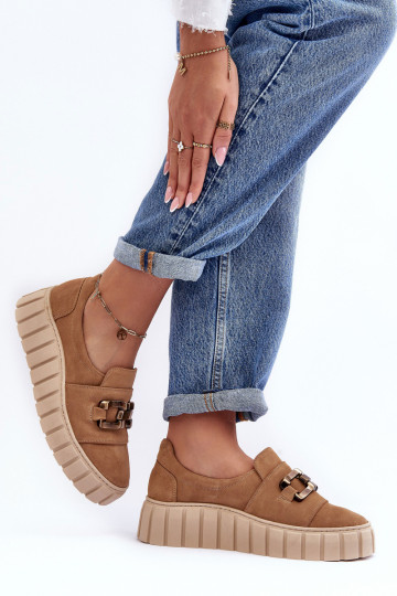 iš zomšos batai Moteriškas su platforma su ornamentais smėlio spalvos LeĮskis 3398