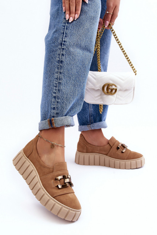 iš zomšos batai Moteriškas su platforma su ornamentais smėlio spalvos LeĮskis 3398