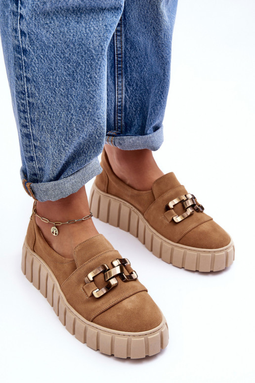 iš zomšos batai Moteriškas su platforma su ornamentais smėlio spalvos LeĮskis 3398