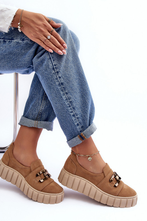 iš zomšos batai Moteriškas su platforma su ornamentais smėlio spalvos LeĮskis 3398