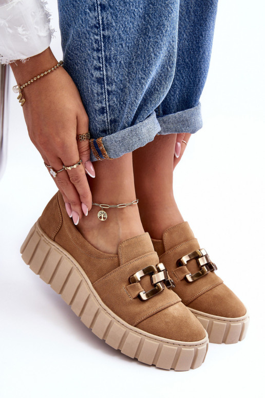 iš zomšos batai Moteriškas su platforma su ornamentais smėlio spalvos LeĮskis 3398