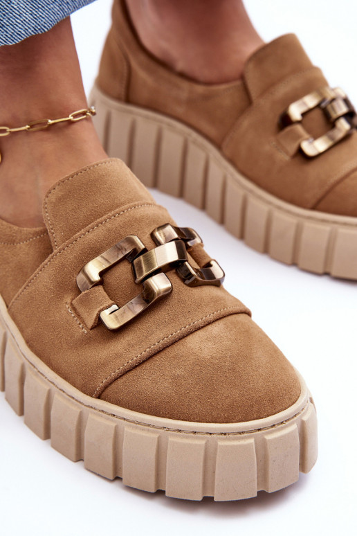 iš zomšos batai Moteriškas su platforma su ornamentais smėlio spalvos LeĮskis 3398