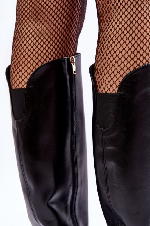 Moteriškas Oda ilgaauliai batai su kulniukais juodos spalvos LeĮskis 2928/B