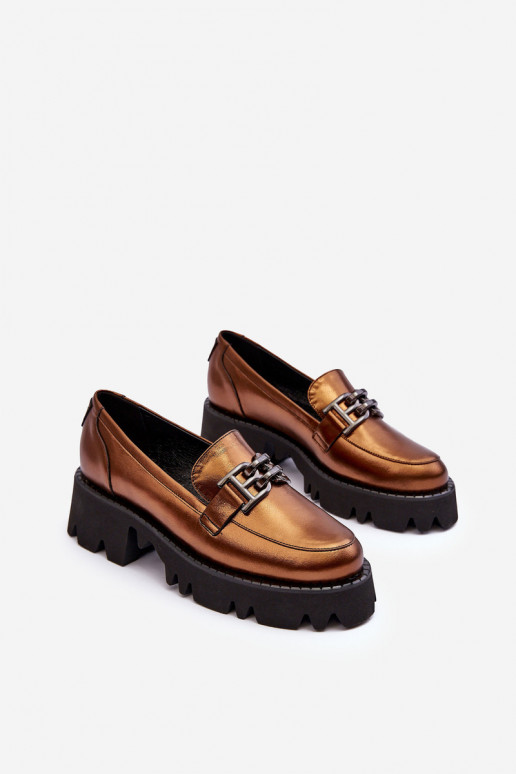 Moteriškas Oda batai Mokasinai su ornamentais Laura Messi 2699 aukso spalvos