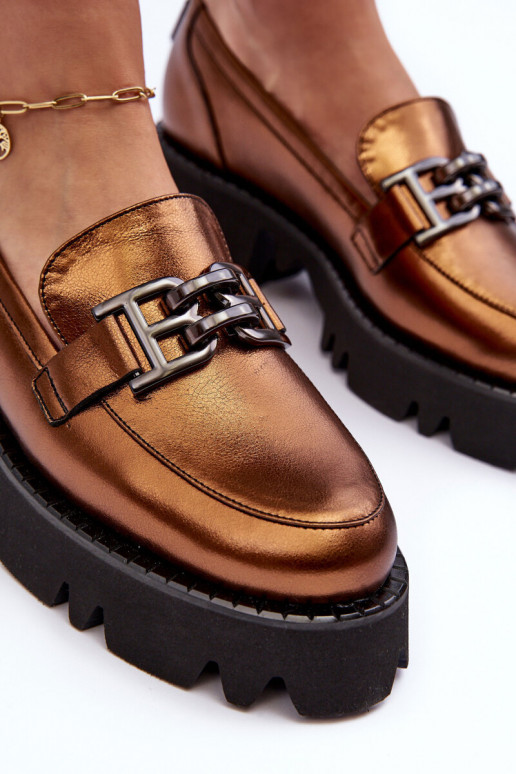 Moteriškas Oda batai Mokasinai su ornamentais Laura Messi 2699 aukso spalvos