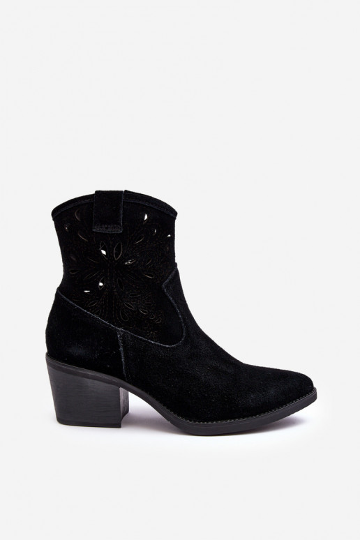 Zomšiniai batai kaubojiško stiliaus su aužūro elementais D&A SN622-20 juodos spalvos Zomšiniai batai kaubojiško stiliaus su aužūro elementais D&A SN622-20 juodos spalvos