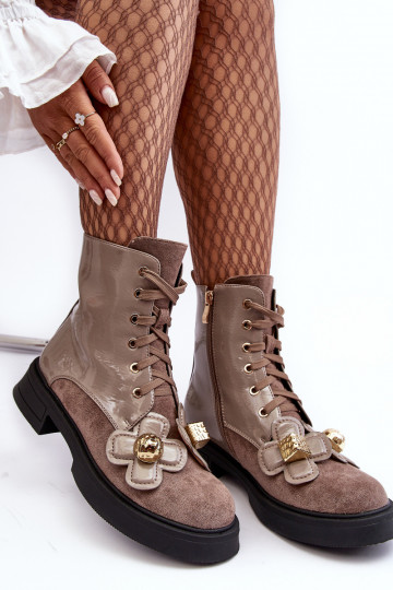 Tai turidingi Moteriškas Aulinukai su užtrauktukais su gražiomis detalėmis D&A MR870-76 pilka-rudos spalvos