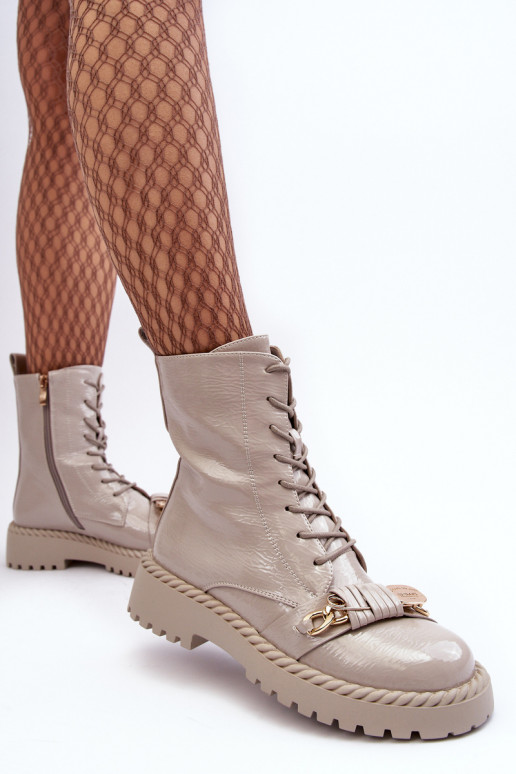 Moteriškas su lako efektu Darbiniai kulkšnies batai su ornamentais D&A MR870-67 pilkos spalvos Moteriškas su lako efektu Darbiniai kulkšnies batai su ornamentais D&A MR870-67 pilkos spalvos