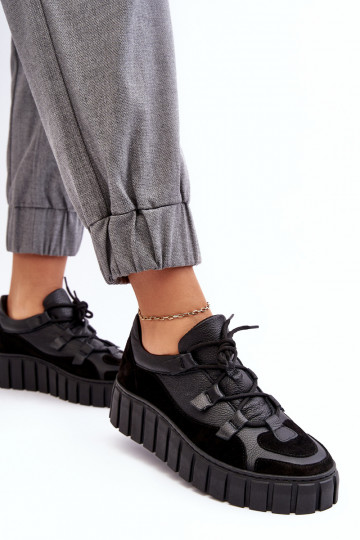 Moteriškas Oda sportiniai bateliai su platforma M01/1 Zazoo juodos spalvos