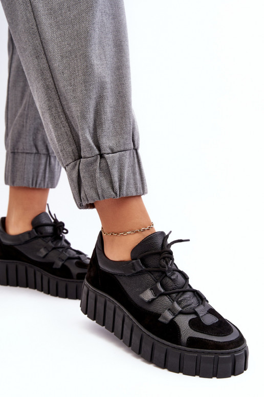 Moteriškas Oda sportiniai bateliai su platforma M01/1 Zazoo juodos spalvos Moteriškas Oda sportiniai bateliai su platforma M01/1 Zazoo juodos spalvos