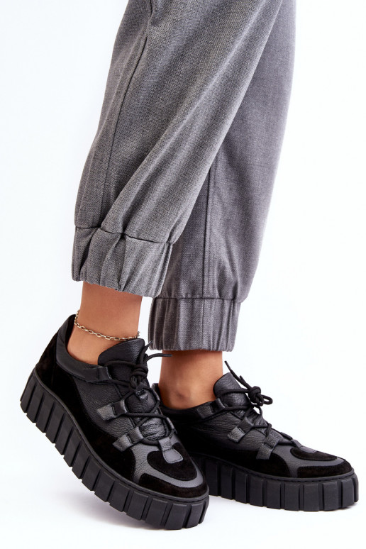 Moteriškas Oda sportiniai bateliai su platforma M01/1 Zazoo juodos spalvos Moteriškas Oda sportiniai bateliai su platforma M01/1 Zazoo juodos spalvos