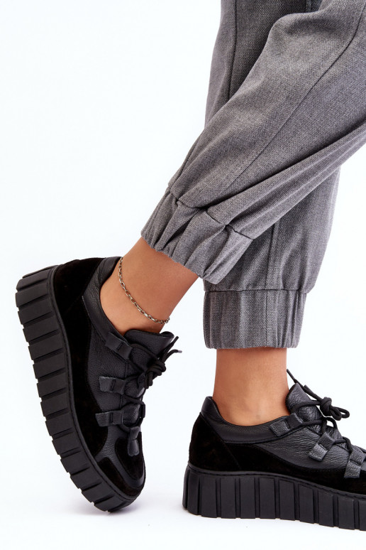 Moteriškas Oda sportiniai bateliai su platforma M01/1 Zazoo juodos spalvos Moteriškas Oda sportiniai bateliai su platforma M01/1 Zazoo juodos spalvos