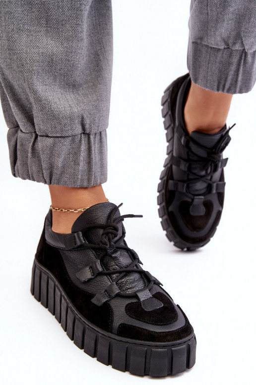 Moteriškas Oda sportiniai bateliai su platforma M01/1 Zazoo juodos spalvos Moteriškas Oda sportiniai bateliai su platforma M01/1 Zazoo juodos spalvos