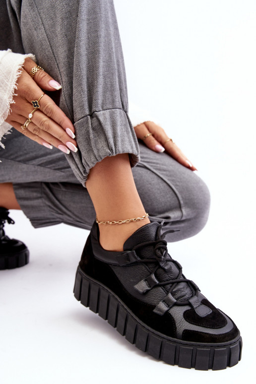 Moteriškas Oda sportiniai bateliai su platforma M01/1 Zazoo juodos spalvos Moteriškas Oda sportiniai bateliai su platforma M01/1 Zazoo juodos spalvos