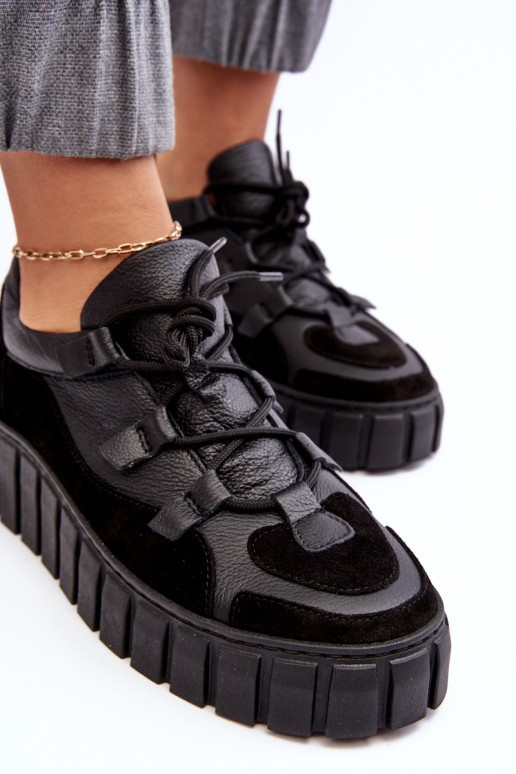 Moteriškas Oda sportiniai bateliai su platforma M01/1 Zazoo juodos spalvos Moteriškas Oda sportiniai bateliai su platforma M01/1 Zazoo juodos spalvos