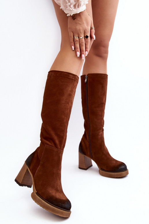 iš zomšos moteriški ilgaauliai batai su kulniukais Prieš Kelį Lemar tamsiai rudos spalvos Ceraxa