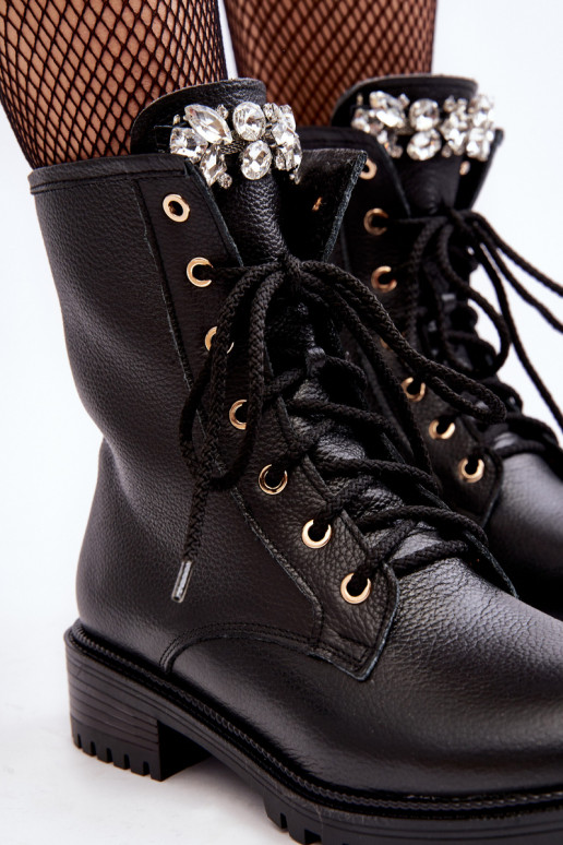 Oda Moteriškas Darbiniai kulkšnies batai su ornamentais Zazoo 1757 juodos spalvos