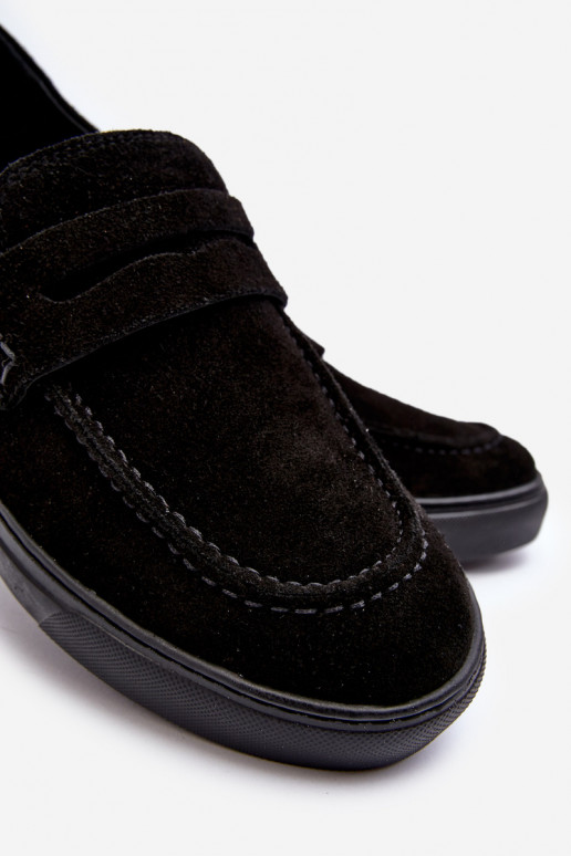 iš zomšos Vyriški batai Mokasinai Zazoo 1574 juodos spalvos