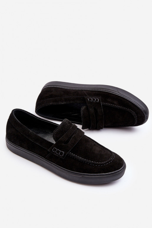 iš zomšos Vyriški batai Mokasinai Zazoo 1574 juodos spalvos