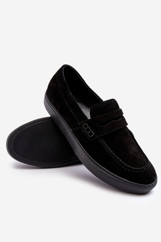 iš zomšos Vyriški batai Mokasinai Zazoo 1574 juodos spalvos