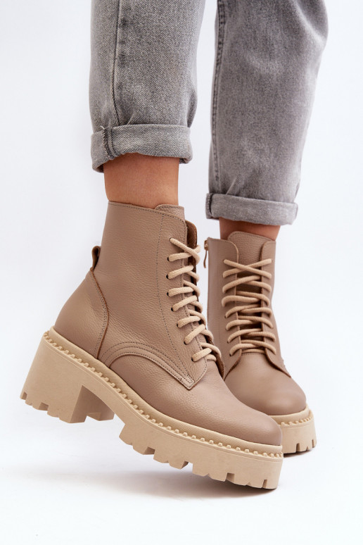 Zazoo 3413 Moteriški aulinukai auliniai batai Ant masyvių kulnų smėlio spalvos