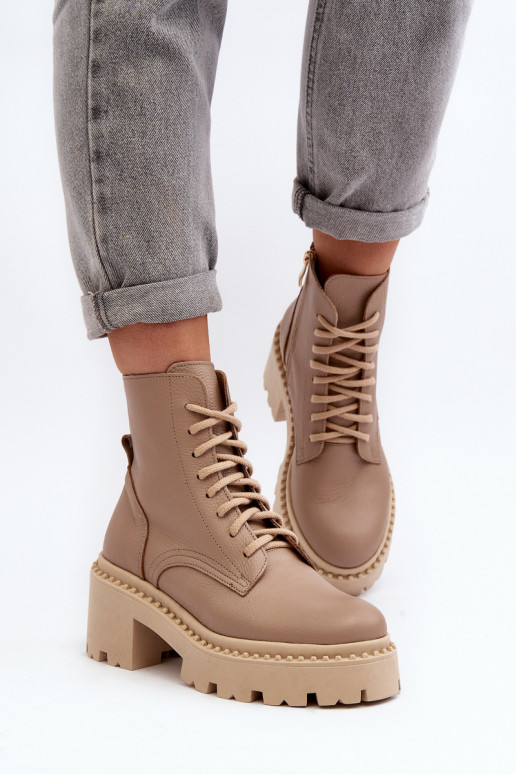 Zazoo 3413 Moteriški aulinukai auliniai batai Ant masyvių kulnų smėlio spalvos