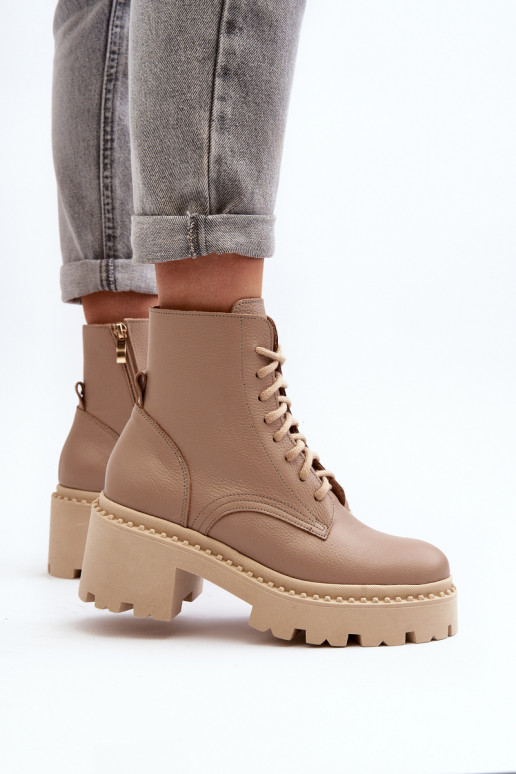 Zazoo 3413 Moteriški aulinukai auliniai batai Ant masyvių kulnų smėlio spalvos